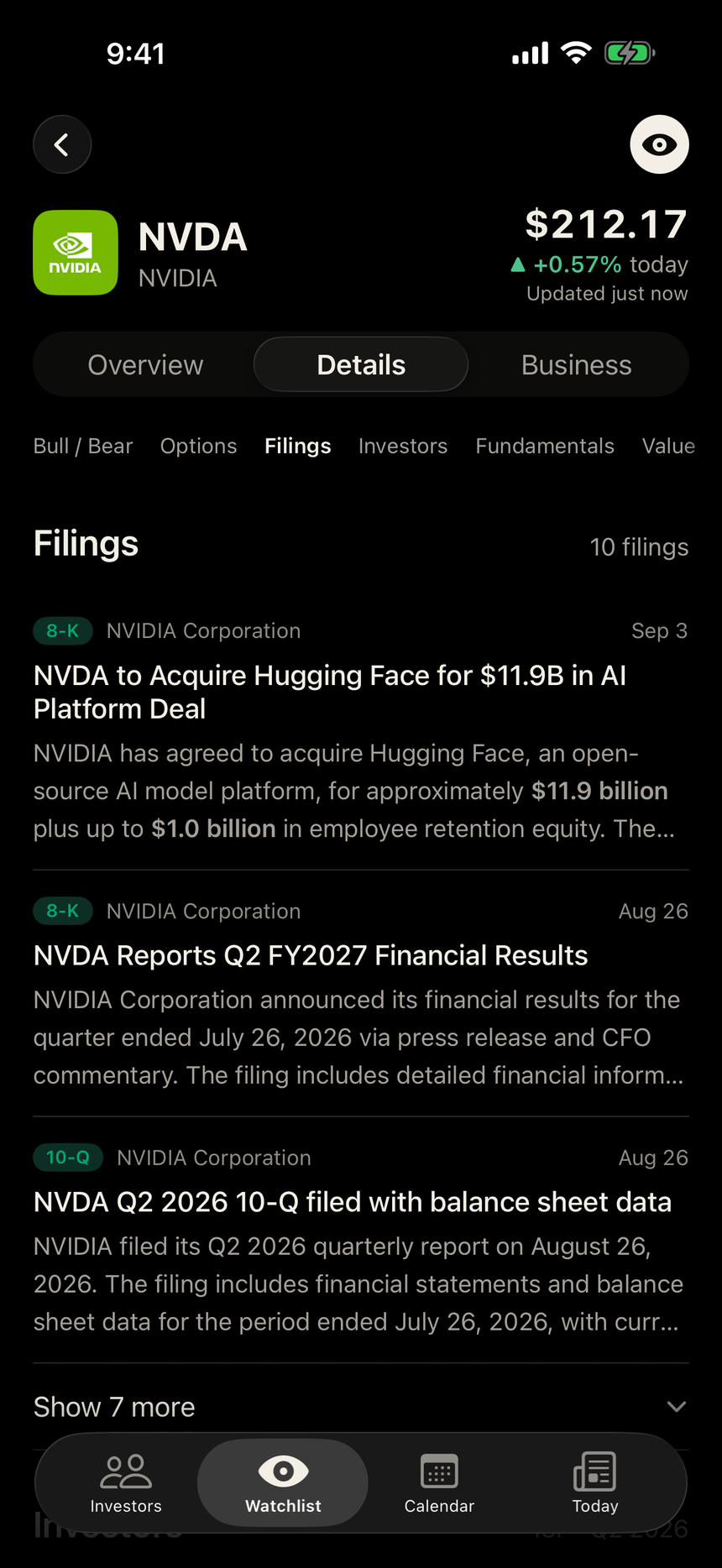 NVIDIA's recent SEC filings in Howl, each with a plain-English summary