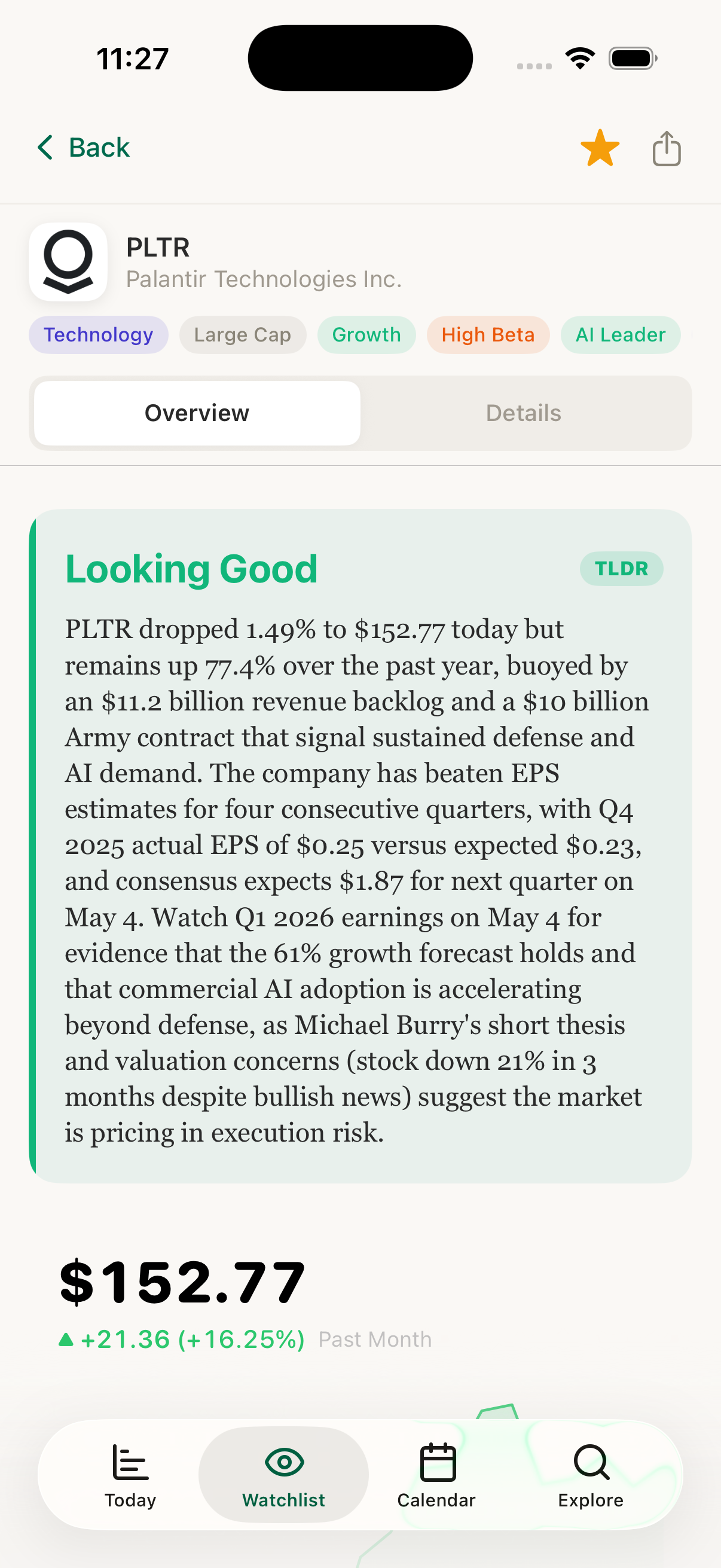 PLTR stock analysis with Looking Good TLDR verdict